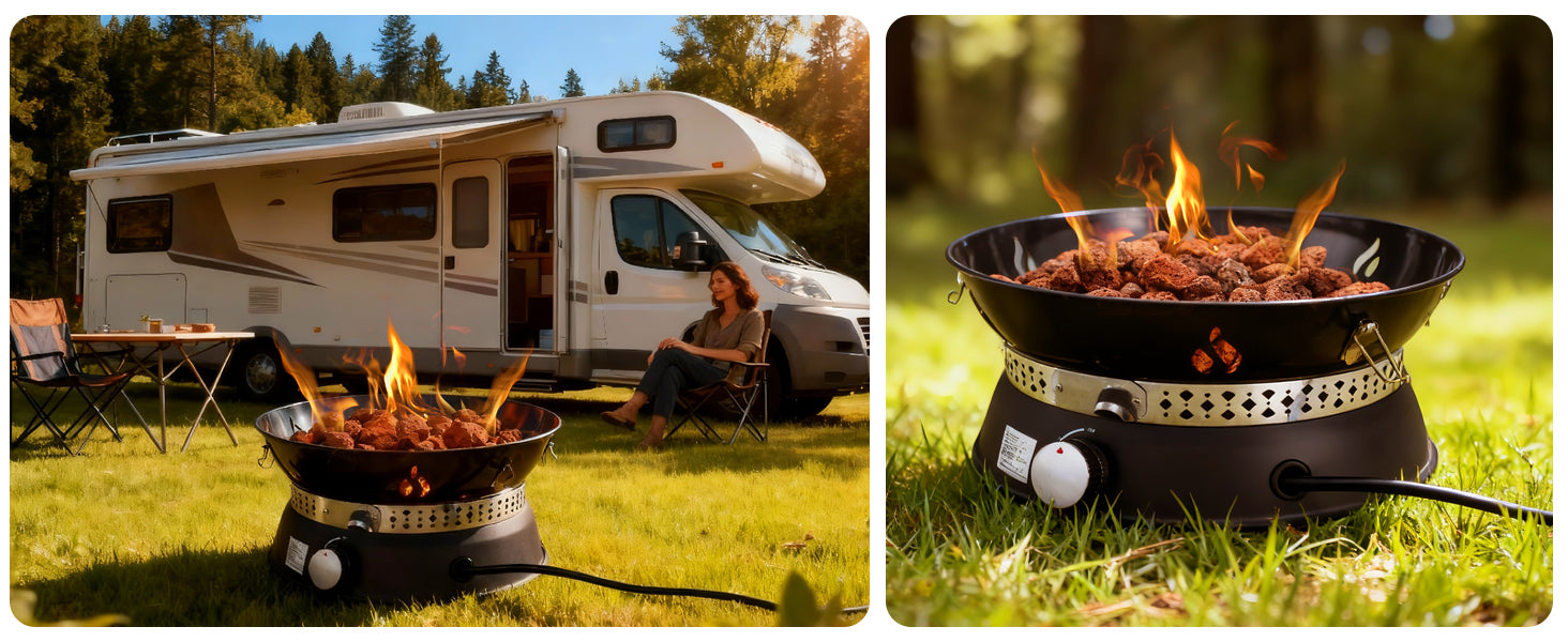 Raxmate RM01FP RV and campsite fire pit scene