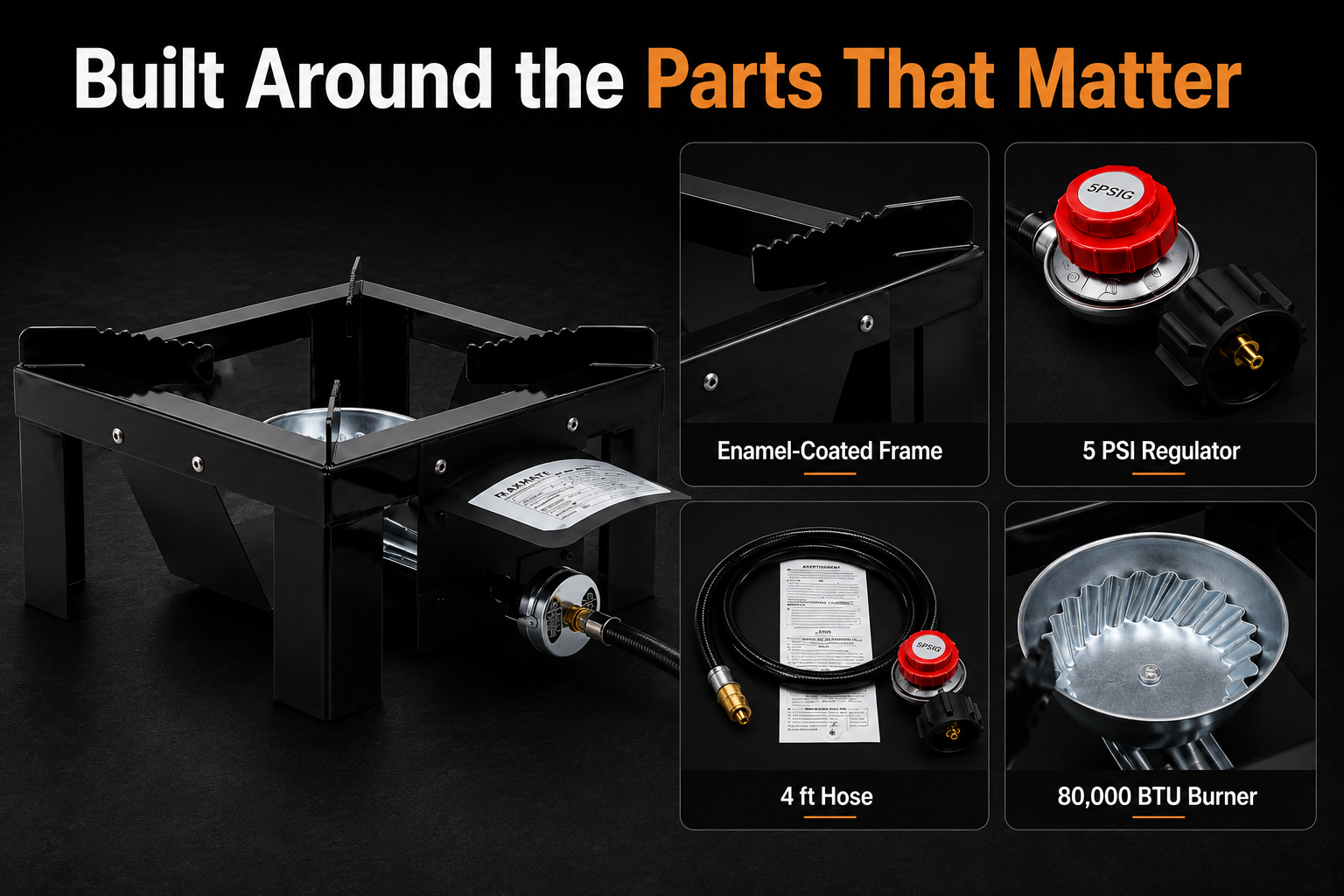 Raxmate RM01PB enamel frame regulator hose and burner details