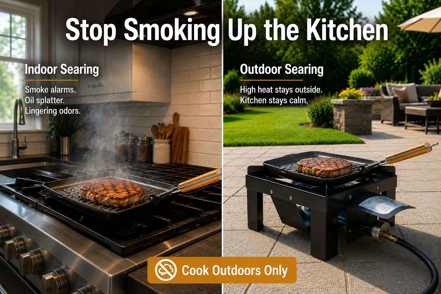 Indoor smoke compared with outdoor searing